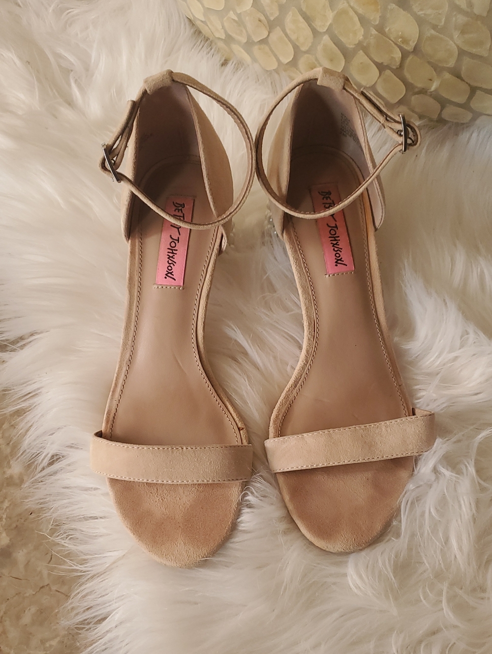 Betsey Johnson Nude/Tan Ankle-Strap Open-Toe Heels Size 6B